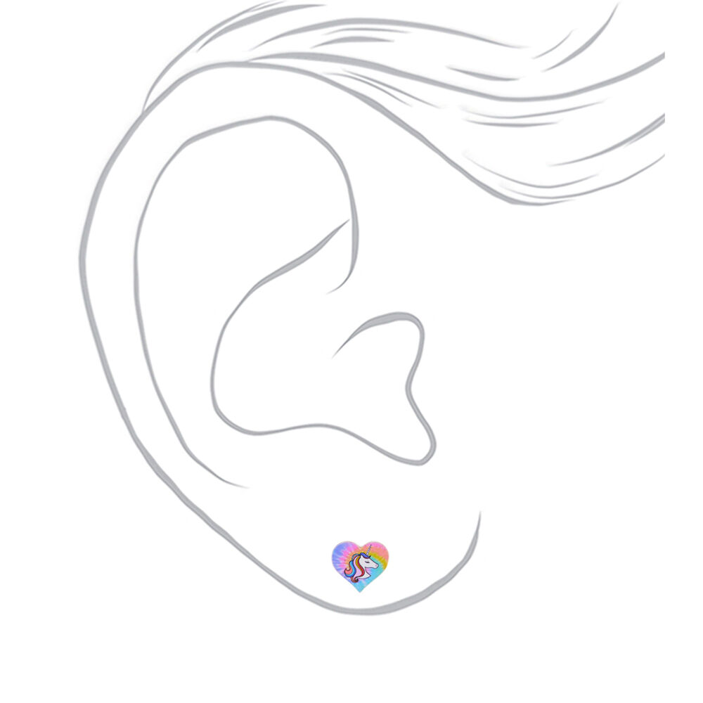 Clous d'oreille cœur licorne effet tie-dye,