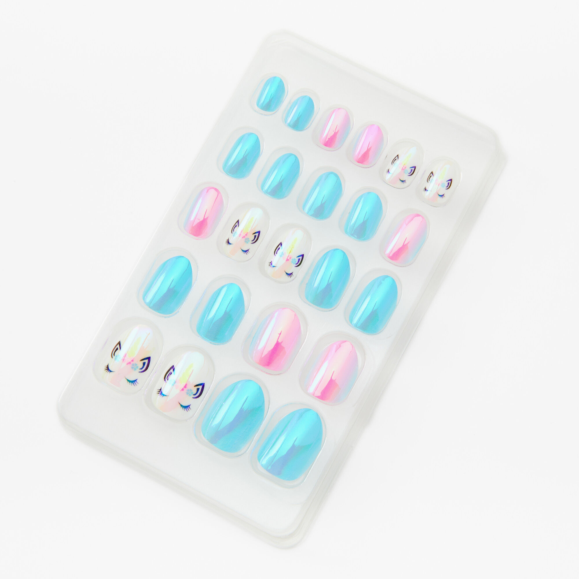 Claire's Faux ongles vegan autocollants stiletto licorne holographique - Lot de 24