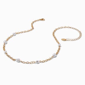 Gold-tone Pearl Station Chain Necklace,