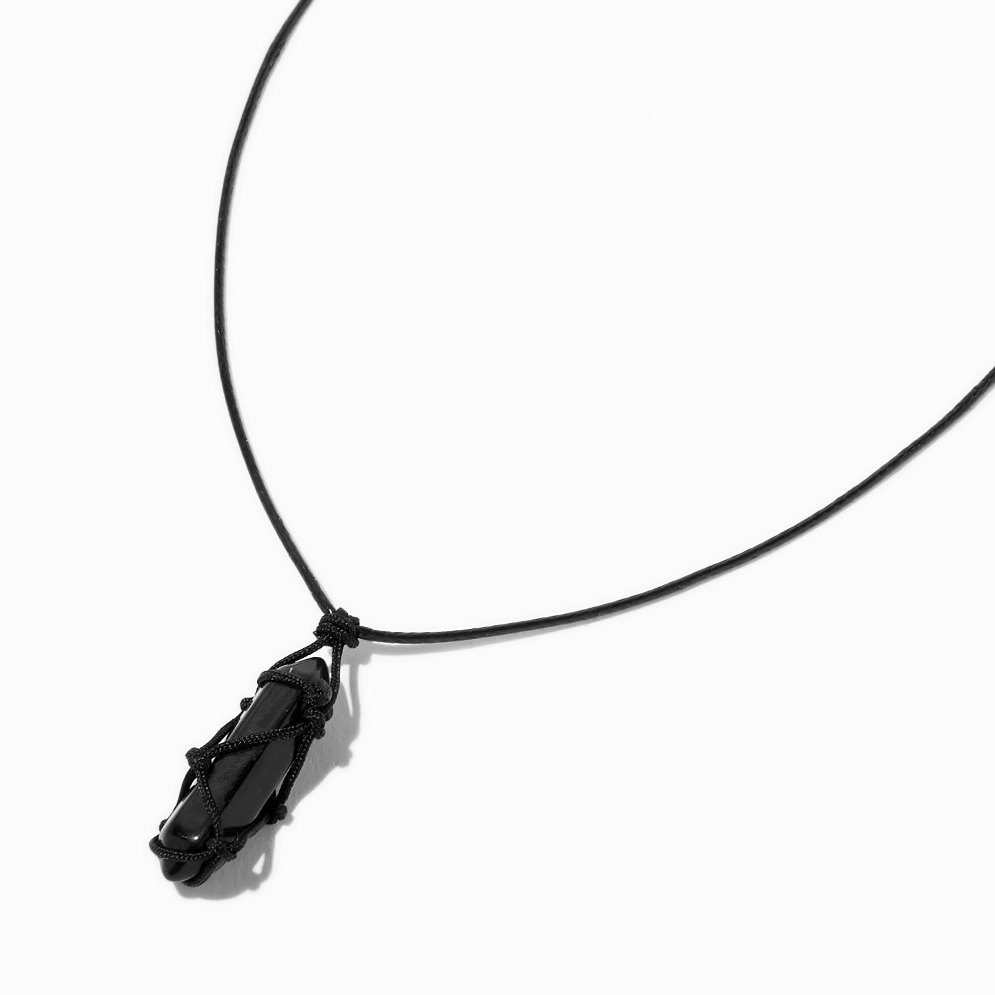 Black Mystical Gem Pendant Black Cord Necklace