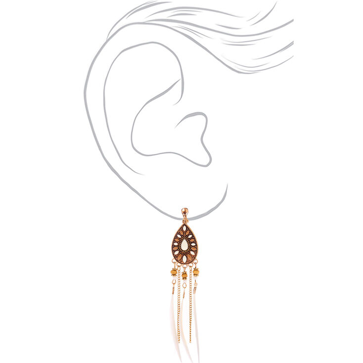 Gold 4&quot; Feather Clip On Drop Earrings,