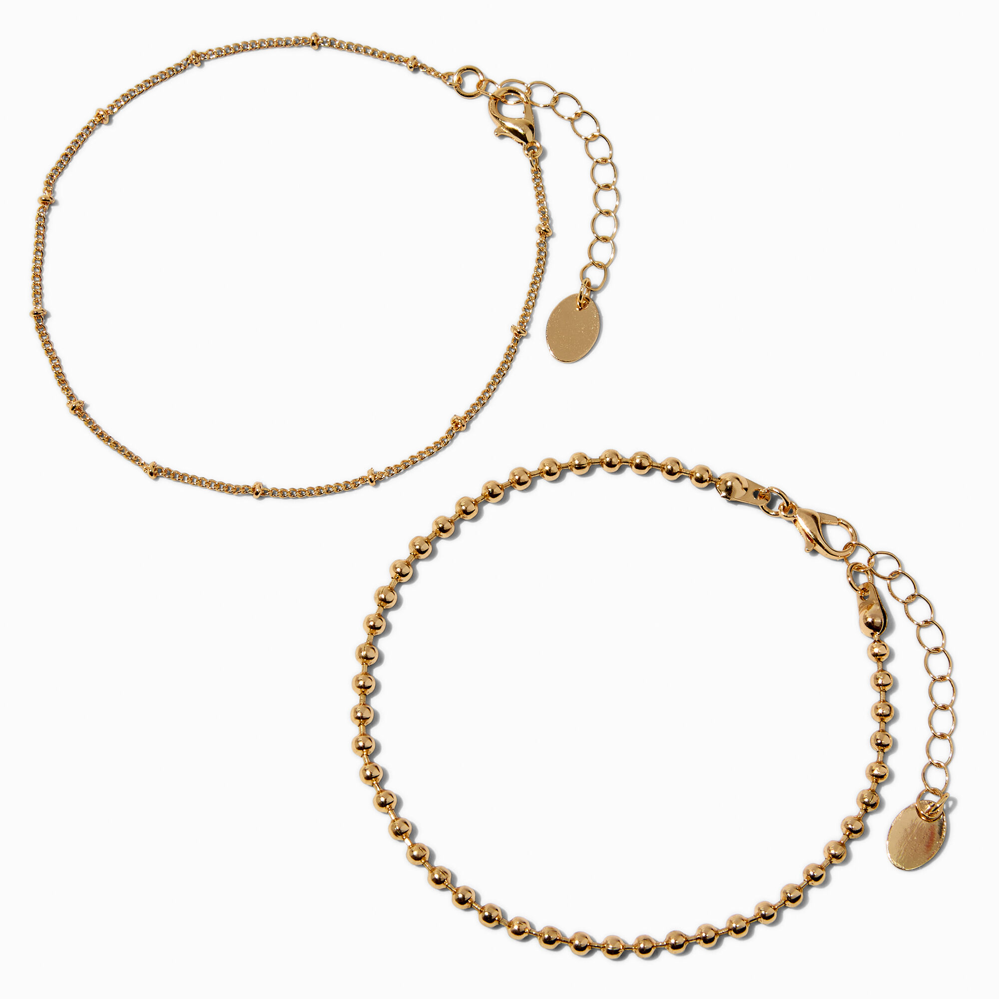 View Claires Tone Ball Chain Bracelets 2 Pack Gold information