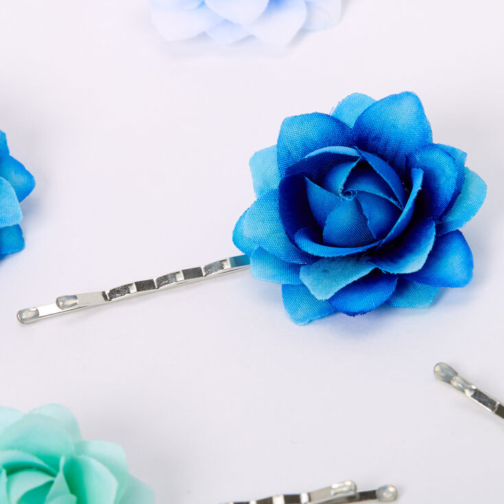 Ombre Rose Flower Hair Pins - Blue, 6 Pack,