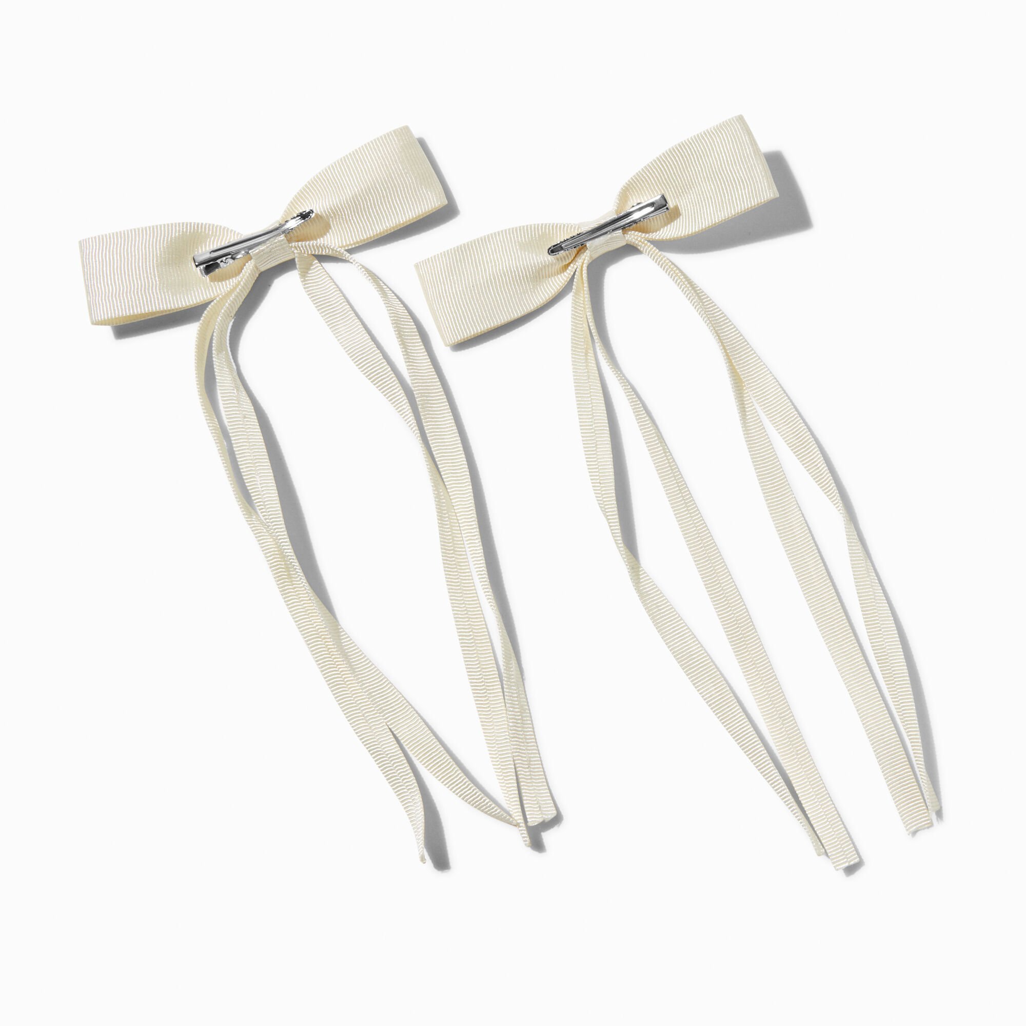 Barrettes à nœud à longs pans en ruban gros-grain couleur ivoire - Lot de 2,