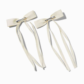 Ivory Grosgrain Ribbon Long Tail Hair Bow Clips - 2 Pack,