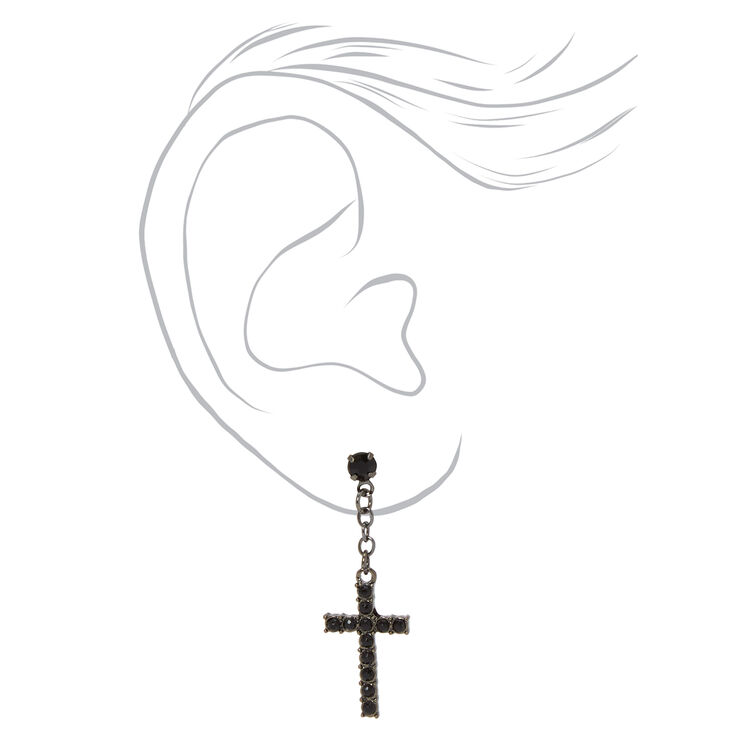 Black Embellished Cross 1.5&quot; Drop Earrings,