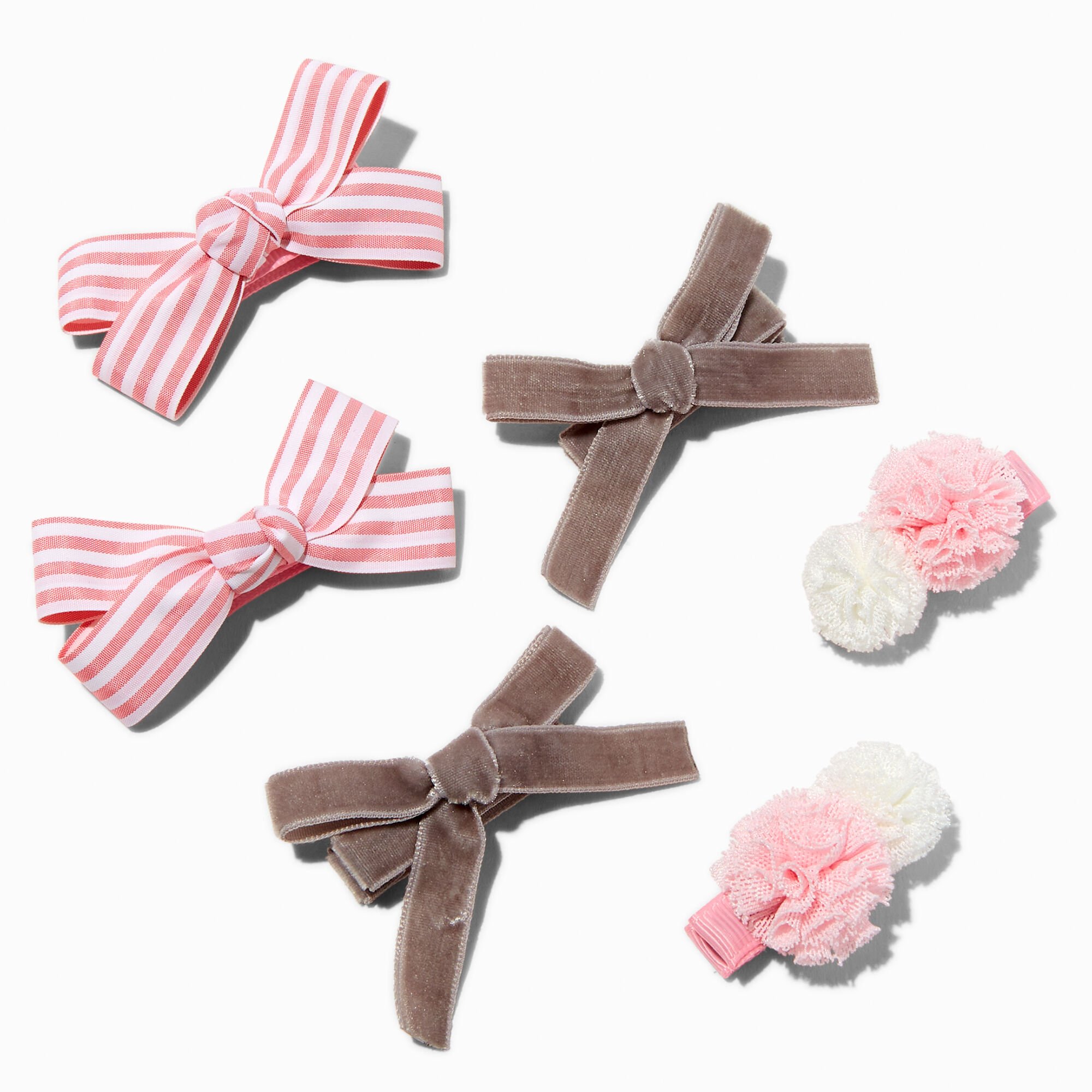 Claire's Club Pink Pom Hair Bow Clips - 6 Pack,