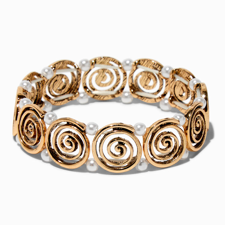 Gold-tone Spiral & Pearl Stretch Bracelet
