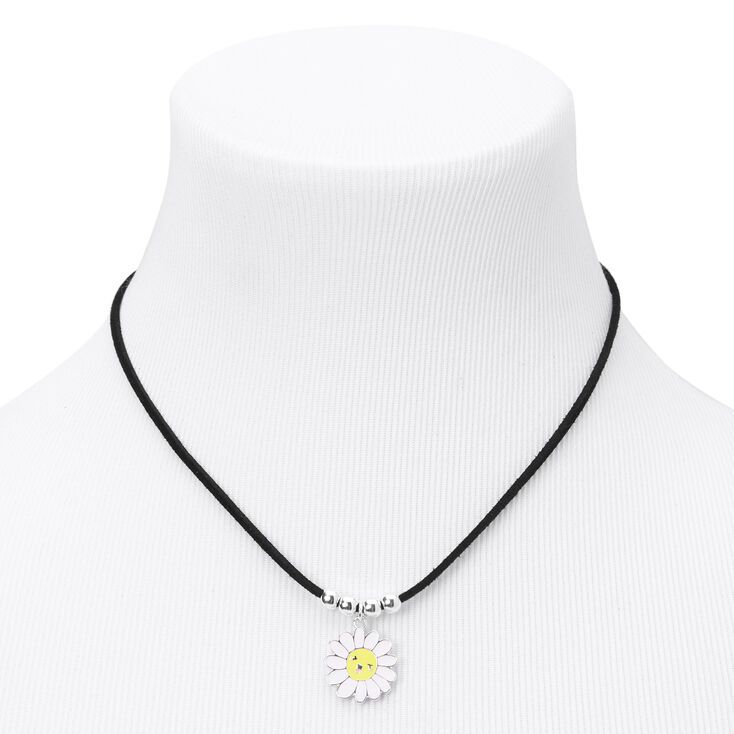 Happy Daisy Cord Pendant Necklace - Black,