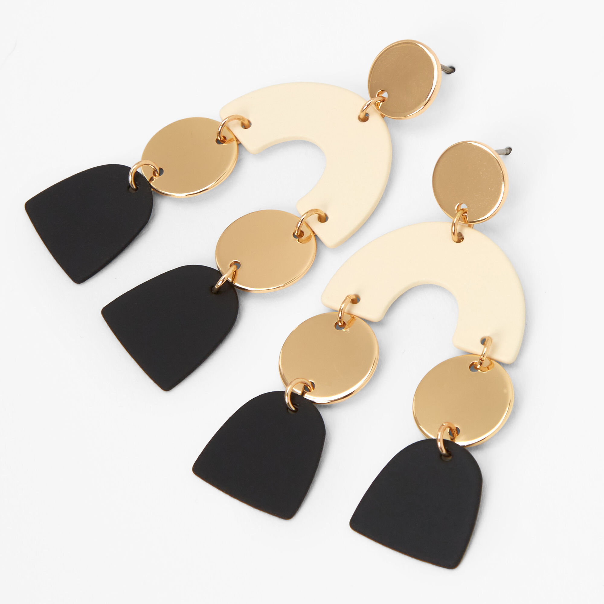 View Claires 2 Neutral Geometric Drop Earrings Gold information