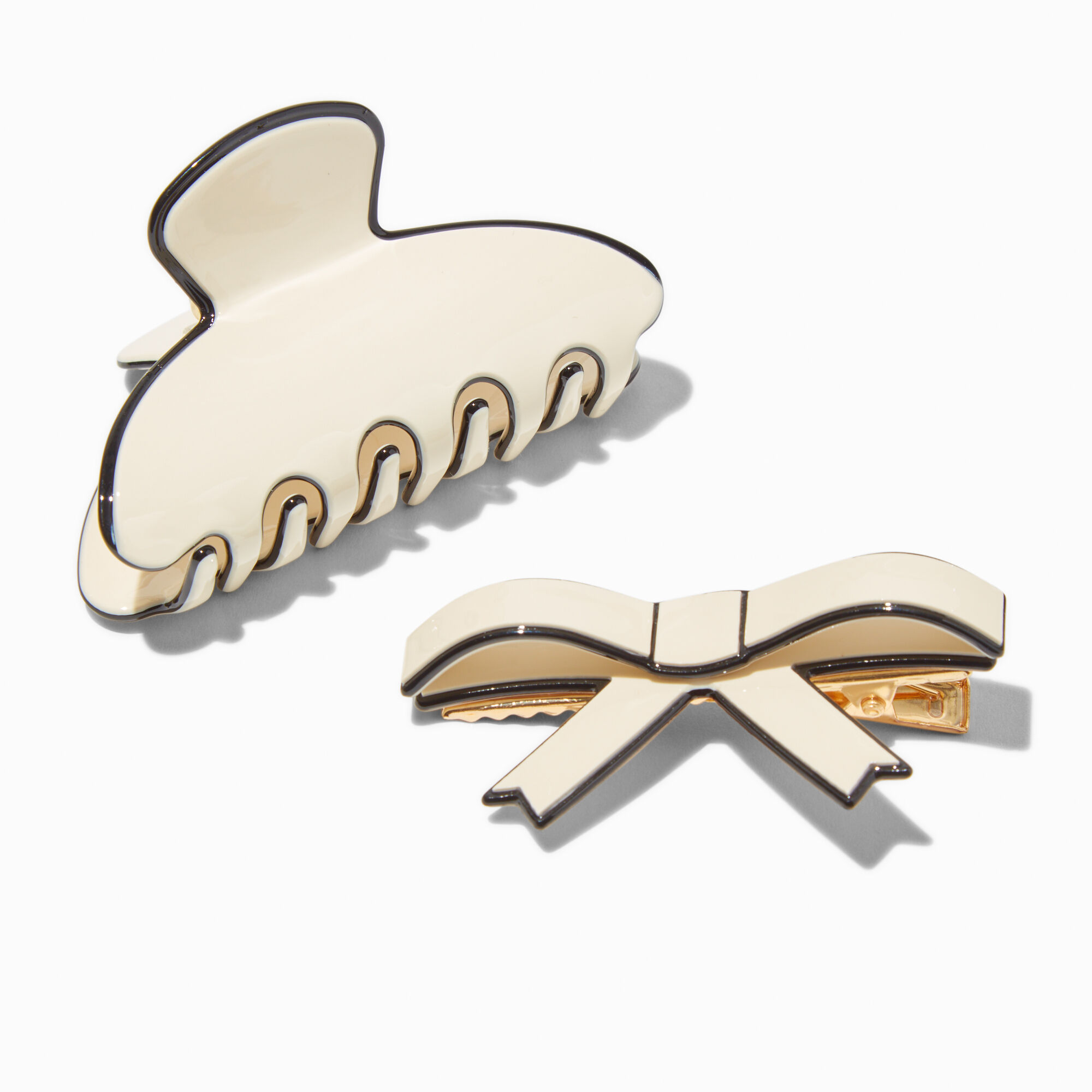 Black & Cream Bow Hair Claws - 2 Pack,