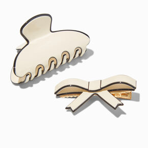 Black &amp; Cream Bow Hair Claws - 2 Pack,
