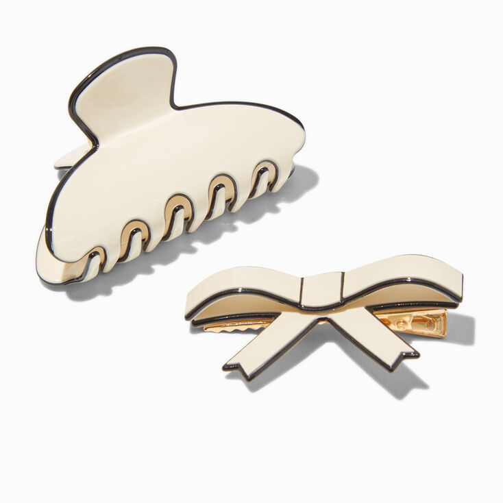 Black &amp; Cream Bow Hair Claws - 2 Pack,