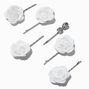White Tulle Flower Rhinestone Hair Pins - 6 Pack,