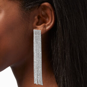 Silver-tone Crystal  4&quot; Chain Linear Drop Earrings,
