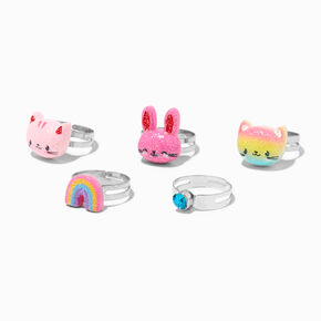 Claire&#39;s Club Silver Bunny Box Rings - 5 Pack,