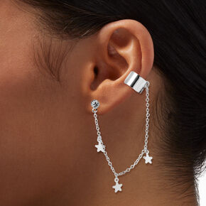 Silver-tone Star Chain Ear Cuff Connector Stack Earrings,