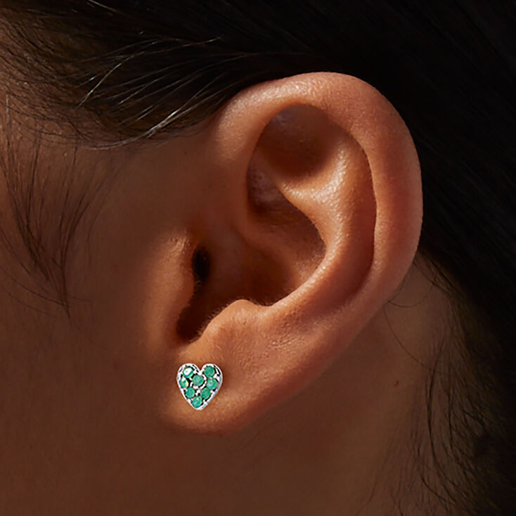 Pastel Crystal Heart Stud Earrings - 9 Pack ,