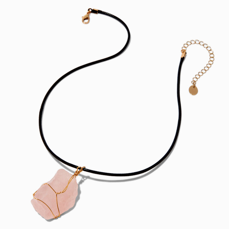 Wire-Wrapped Pink Crystal Pendant Necklace,