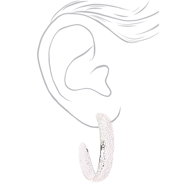 Silver 40MM Filigree Hoop Earrings,