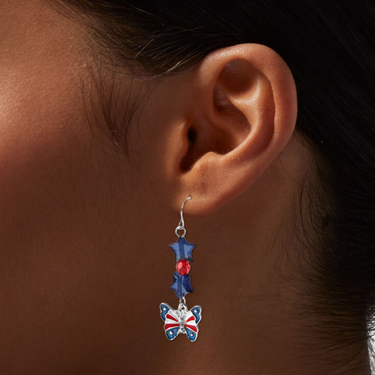 Stars &amp; Stripes Butterfly 1.5&quot; Drop Earrings,