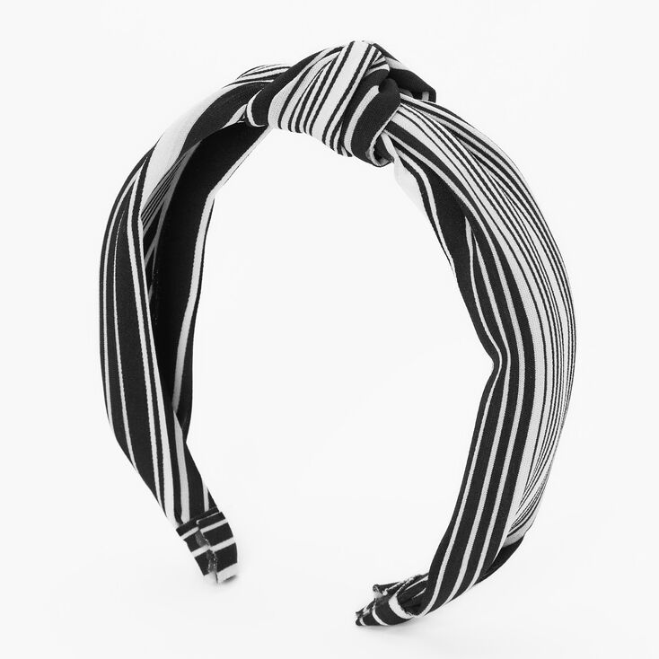 Black &amp; White Striped Knotted Headband,