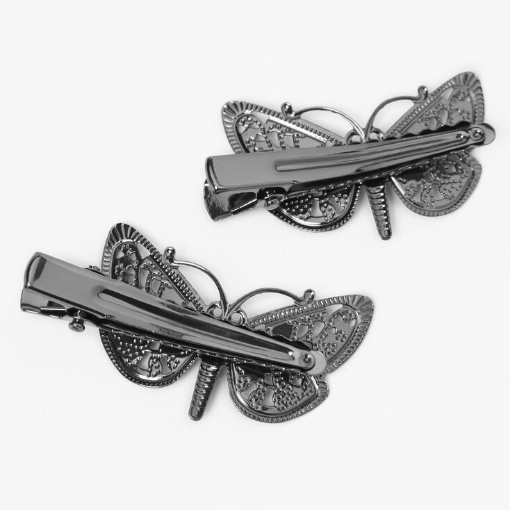 Embellished Silver Butterfly Hair Clips - 2 Pack,