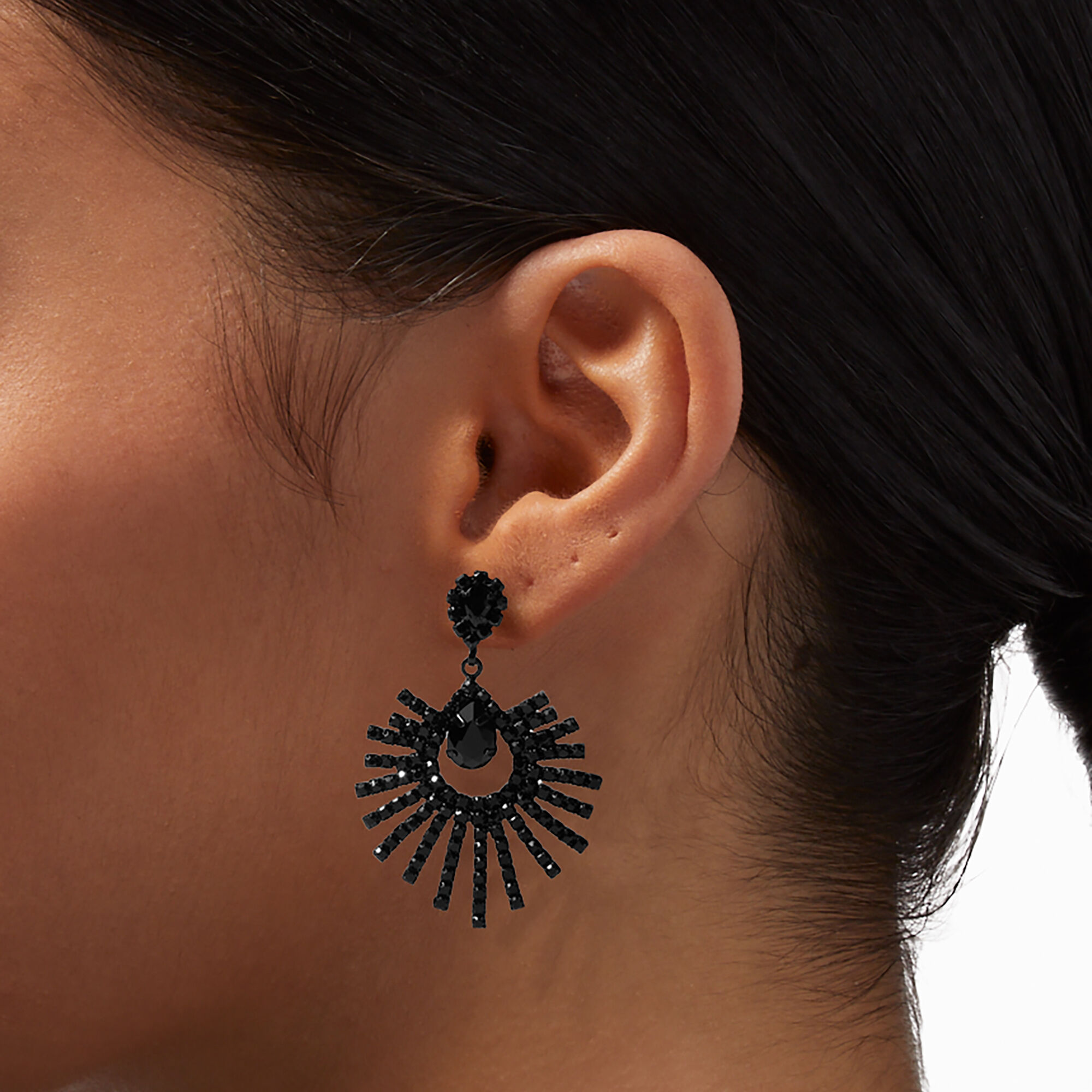 Black 1" Rhinestone Chandelier Drop Earrings,