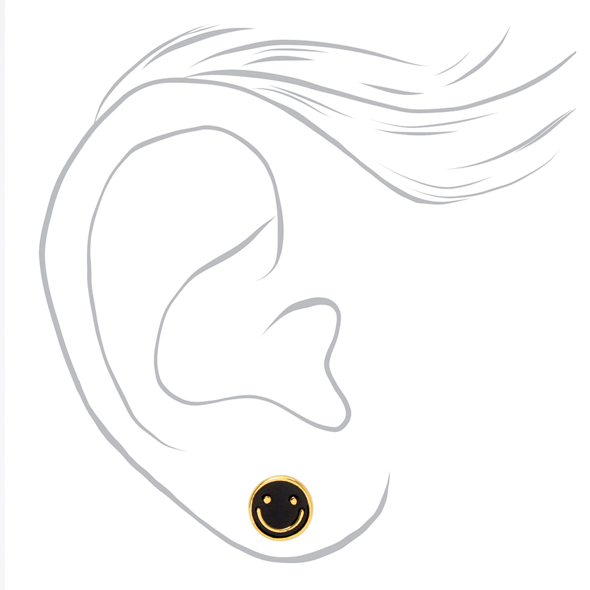 Sterling Silver Black Happy Face Stud Earrings