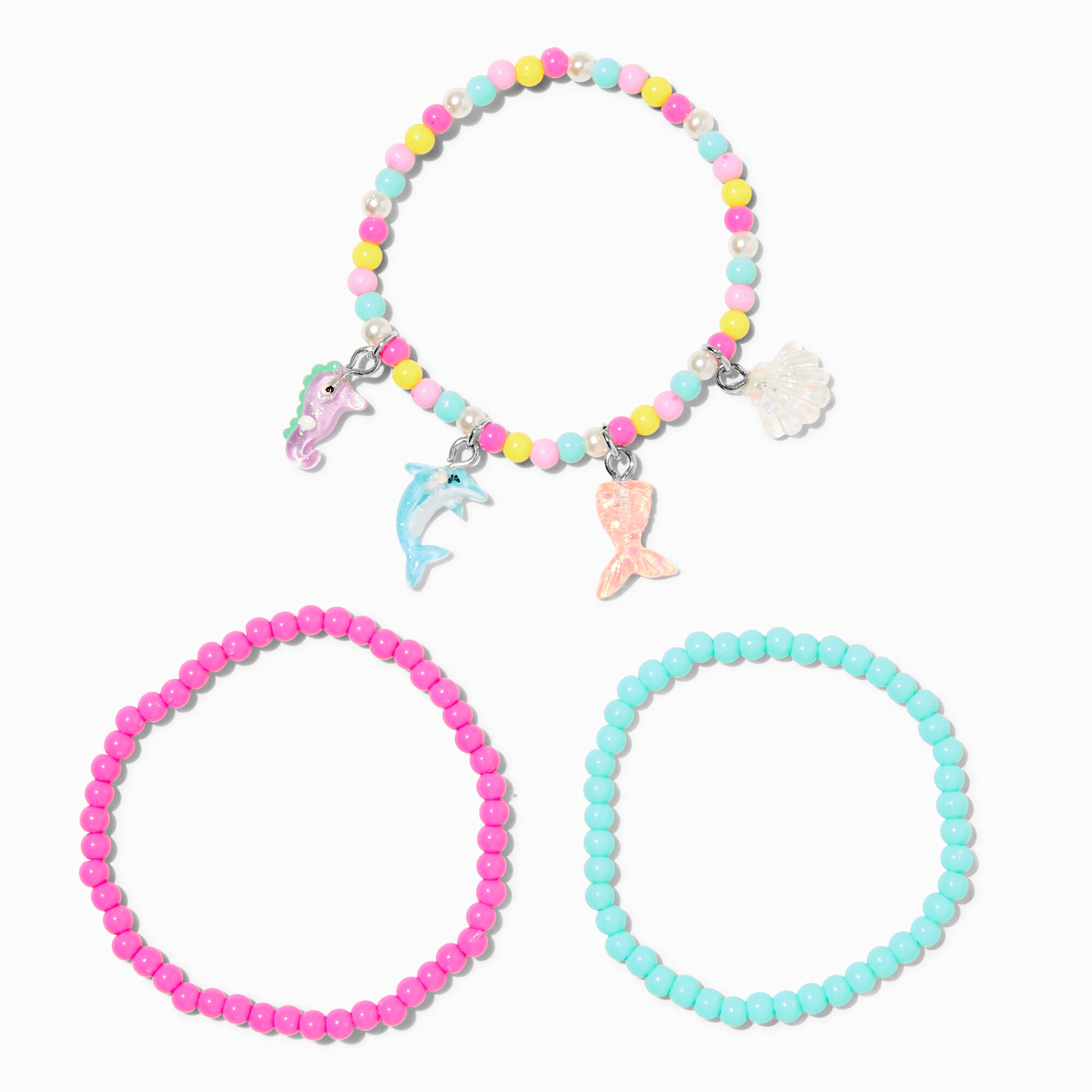 Silver Heart Pink Beaded Stretch Bracelet | Claire's US