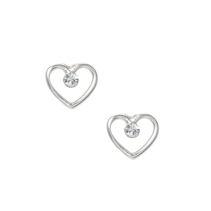 Sterling Silver Heart Outline Stud Earrings,