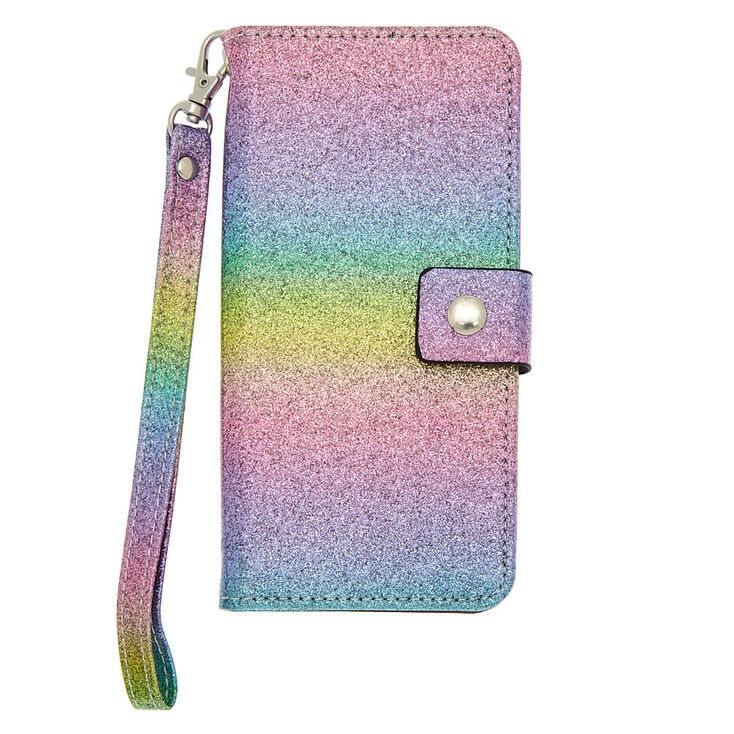 Rainbow Glitter Folio Phone Case - Fits iPhone 6/7/8,