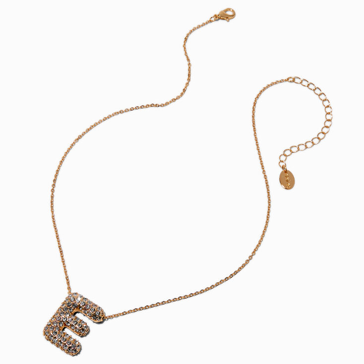 Gold-tone Pav&eacute; Bubble Initial Pendant Necklace - E,