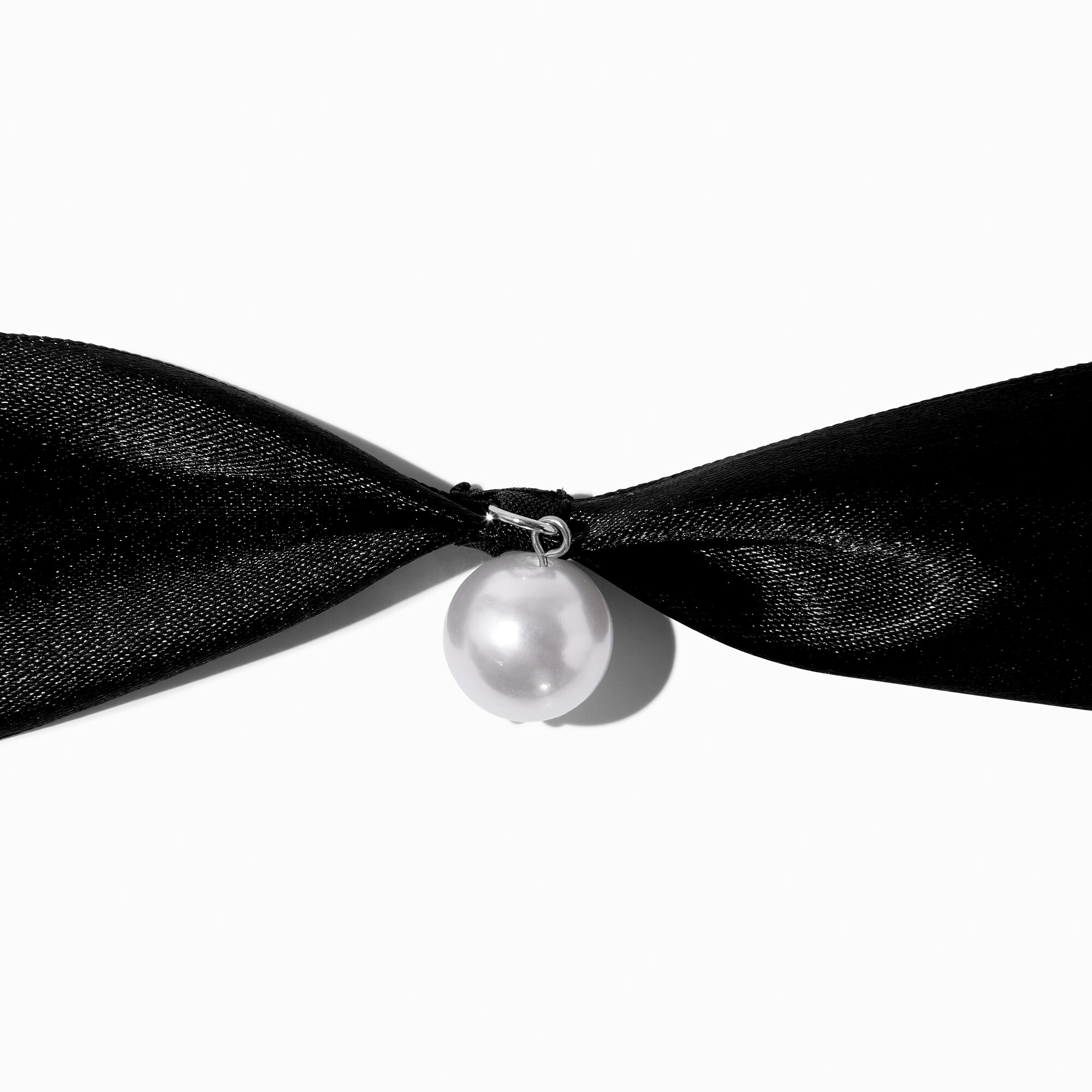 Black Ribbon Pearl Choker Necklace Claire s US