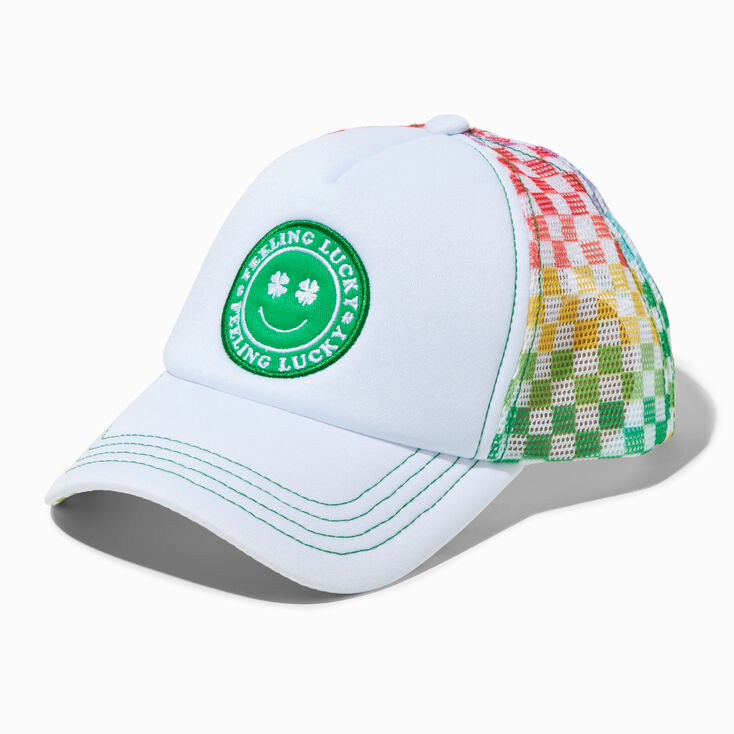 Feeling Lucky Rainbow Check Trucker Hat,