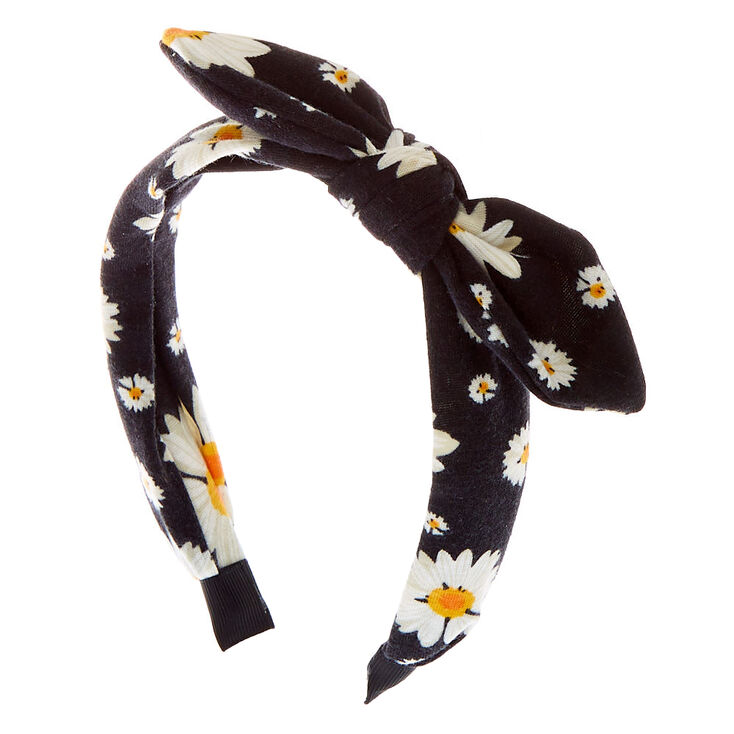 Claire's Serre-tête noir à nœud marguerites - Noir