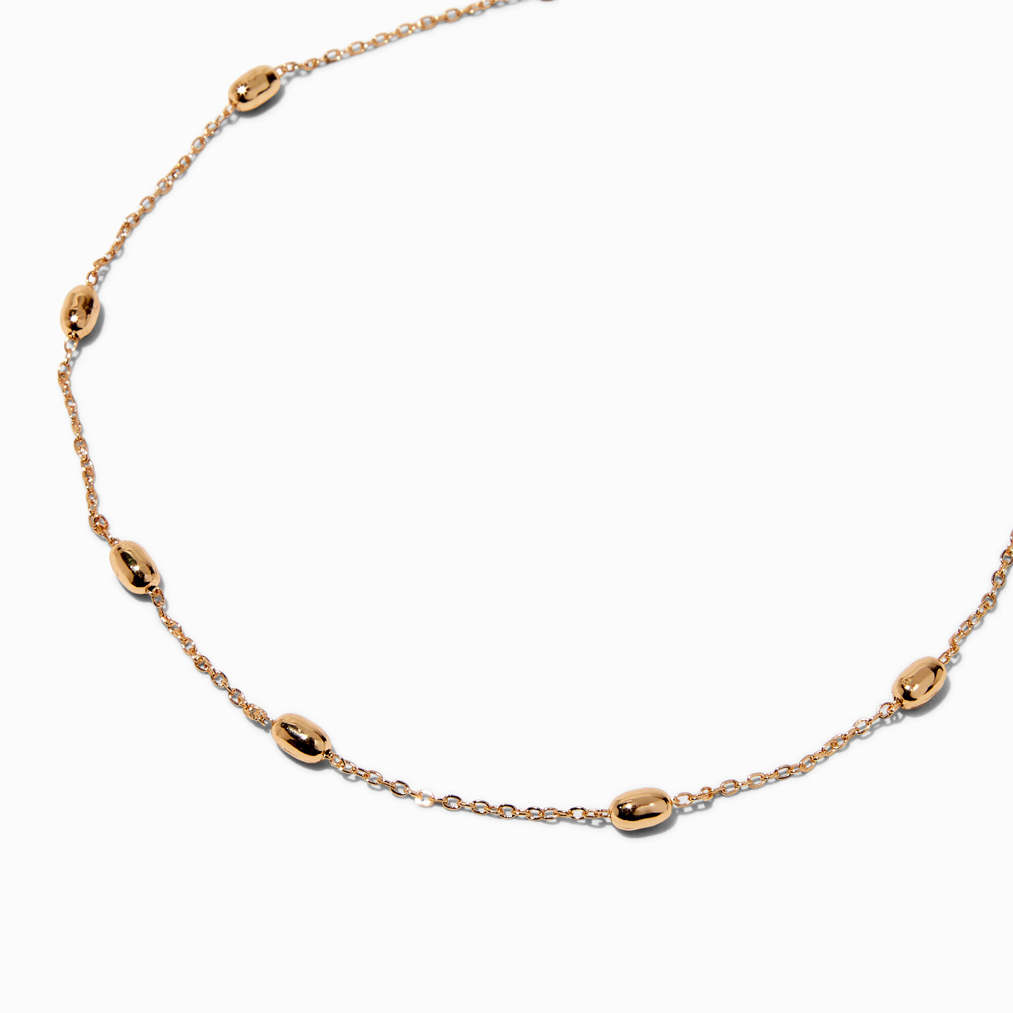 View Claires Tone Oval Bead Station Necklace Gold information