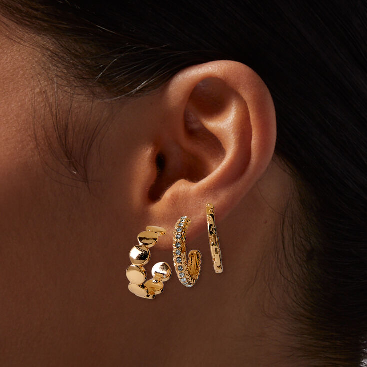 Gold-tone Chain, Crystal &amp; Dot Earring Stackables Set - 3 Pack,