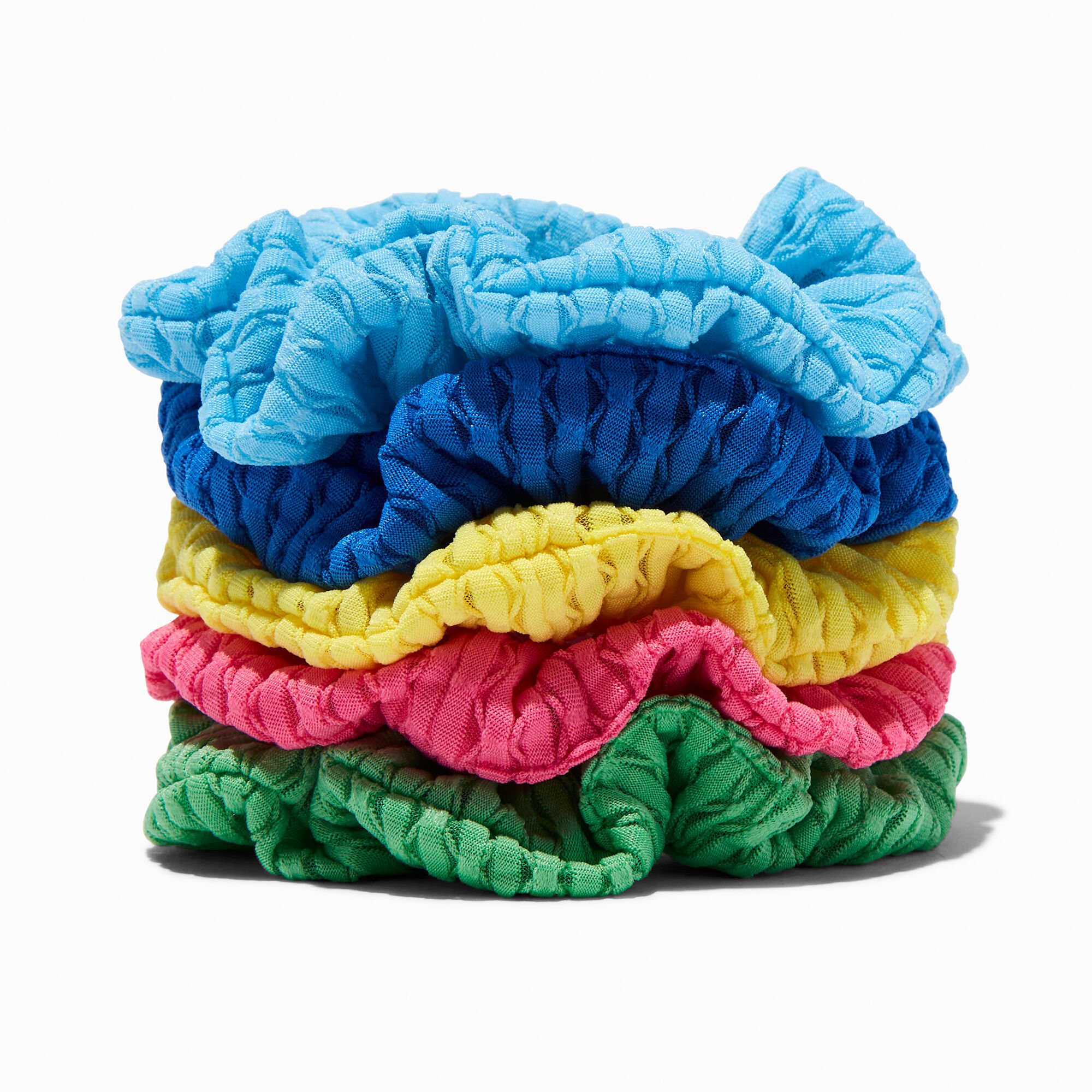 View Claires Waffle Hair Scrunchies 5 Pack Rainbow information