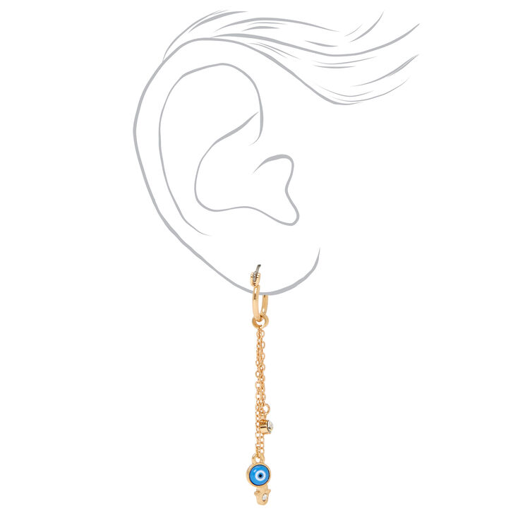Gold 2.5 Faux Crystal Evil Eye Drop Earrings,