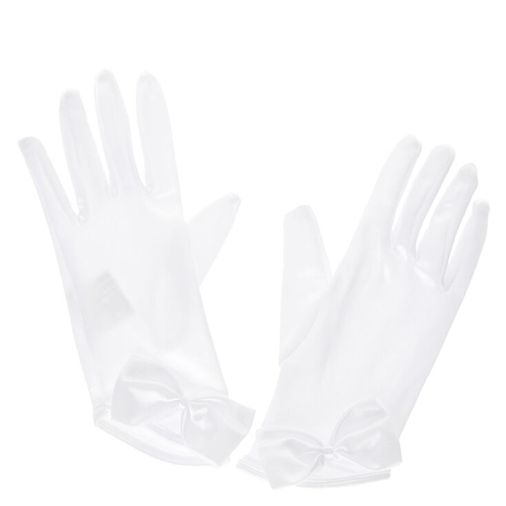 Claire's Gants en satin blanc avec nœud du Club Claire's