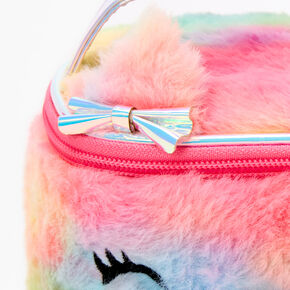 Furry Rainbow Kitty Makeup Bag,