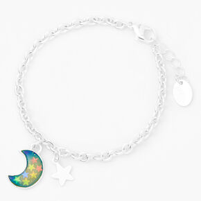 Silver Crescent Moon Mood Charm Bracelet,