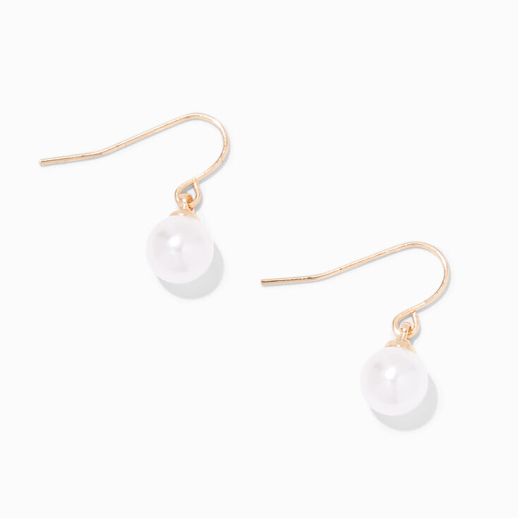 White Pearl 8mm Gold-tone Drop Earrings,