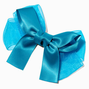 Claire&#39;s Club Teal Satin Chiffon Hair Bow Clip,
