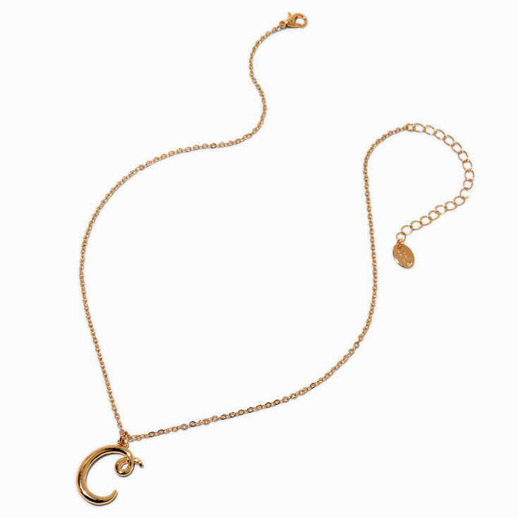 Gold-tone Curly Script Initial Pendant Necklace - C,