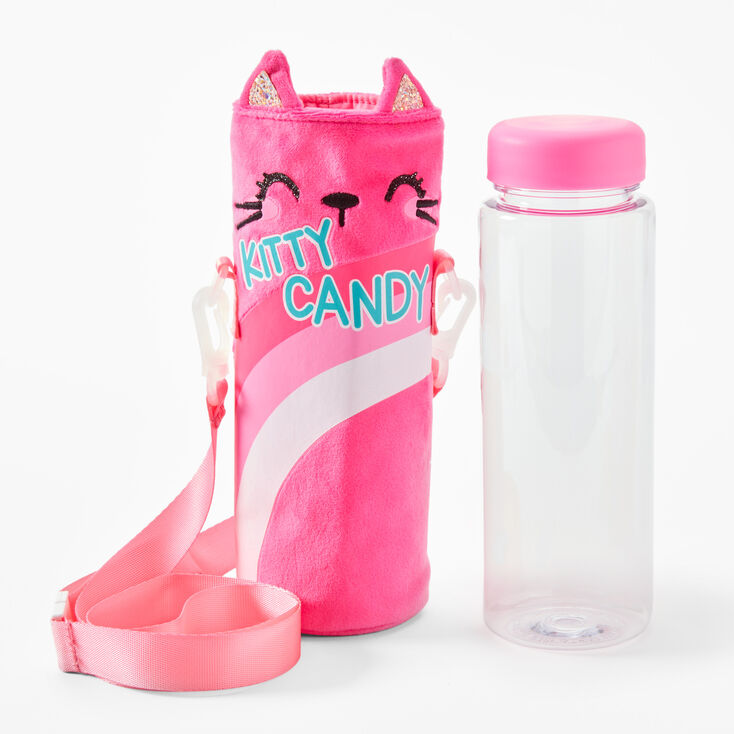 Glitter Cat Water Bottle and Holder - Pink,