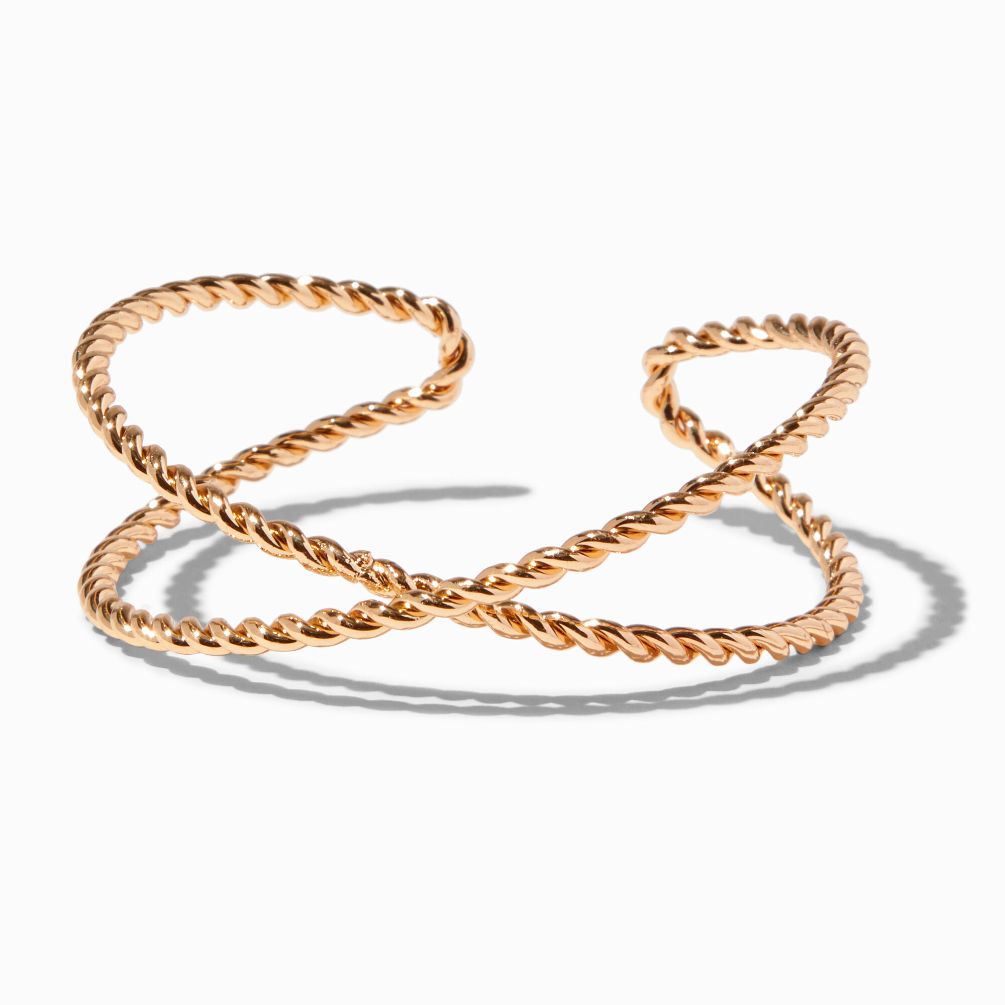 View Claires Tone Twisted Rope X Cuff Bracelet Gold information