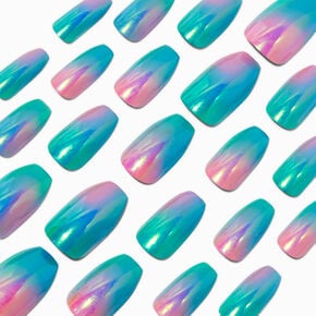 Mermaid Chrome Coffin Vegan Faux Nail Set - 24 Pack,