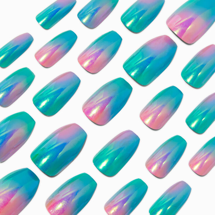 Mermaid Chrome Coffin Vegan Faux Nail Set - 24 Pack,